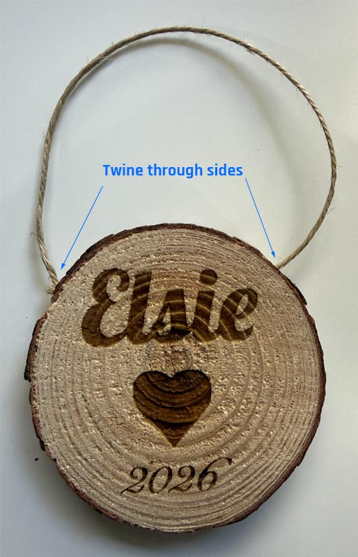 custom wood slice -christmas ornament twine through top