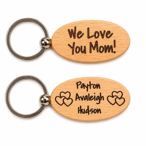 Custom engraved stainless steel keychain, front and back